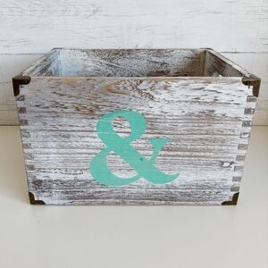 Rustic Distressed Whitewashed Wooden Crate “Ampersand” Symbol in Turquoise